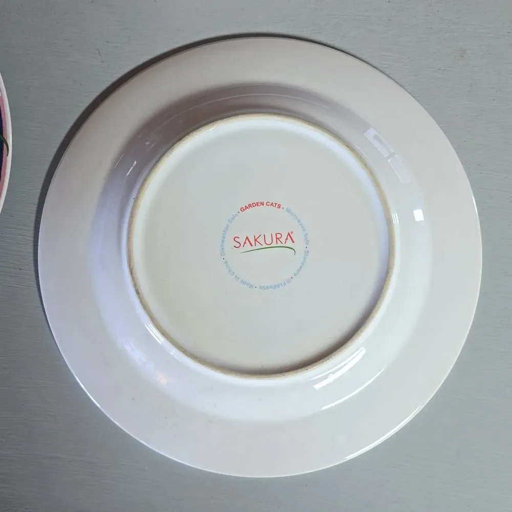 Vintage Sakura Garden Cats Fiddlestix Salad Plates 8.25” Set of 4